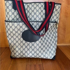 Gucci Navy Blue Monogram leather vintage tote bag purse